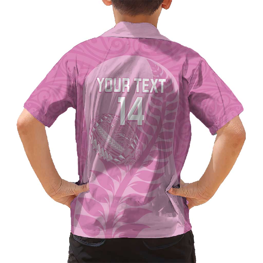Custom New Zealand Silver Fern Rugby 2025 Kid Hawaiian Shirt All Black Aotearoa Maori Pink