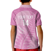 Custom New Zealand Silver Fern Rugby 2025 Kid Polo Shirt All Black Aotearoa Maori Pink