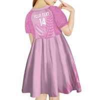 Custom New Zealand Silver Fern Rugby 2025 Kid Short Sleeve Dress All Black Aotearoa Maori Pink