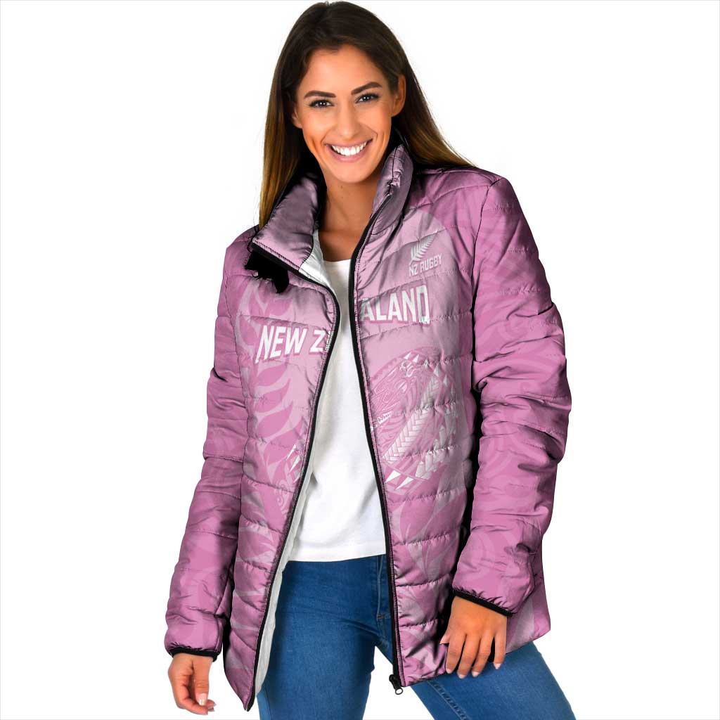Custom New Zealand Silver Fern Rugby 2025 Padded Jacket All Black Aotearoa Maori Pink - Polynesian Pride