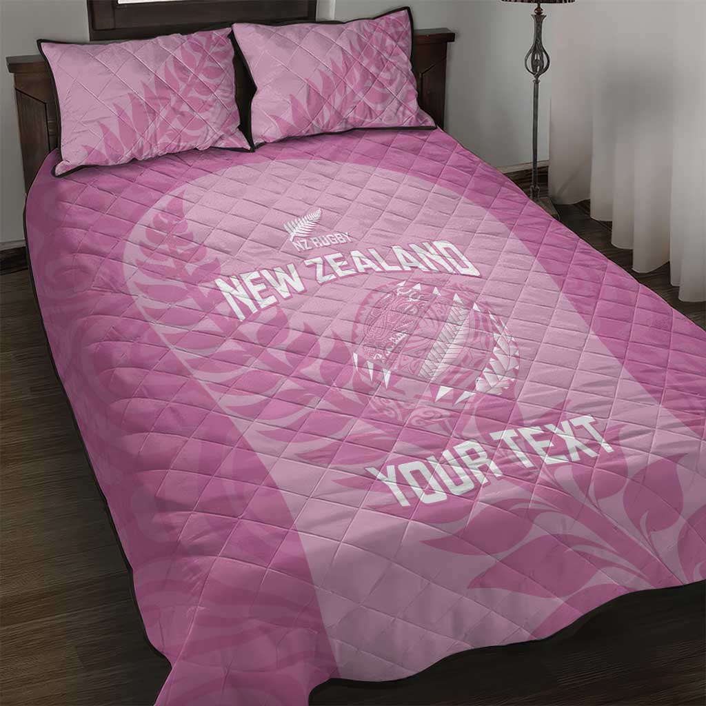 Custom New Zealand Silver Fern Rugby 2025 Quilt Bed Set All Black Aotearoa Maori Pink