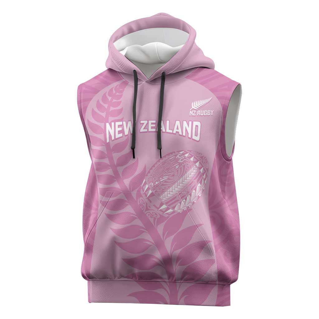 Custom New Zealand Silver Fern Rugby 2025 Sleeveless Hoodie All Black Aotearoa Maori Pink - Polynesian Pride