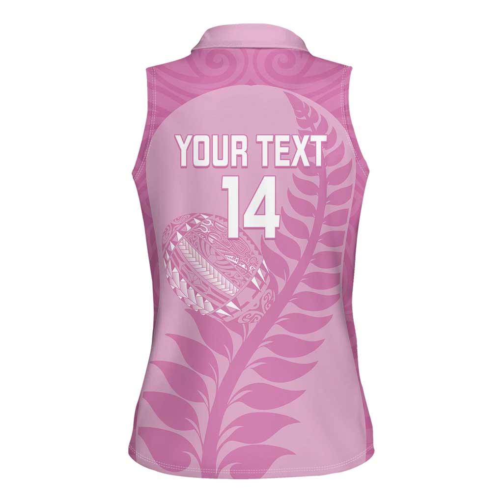 Custom New Zealand Silver Fern Rugby 2025 Women Sleeveless Polo Shirt All Black Aotearoa Maori Pink