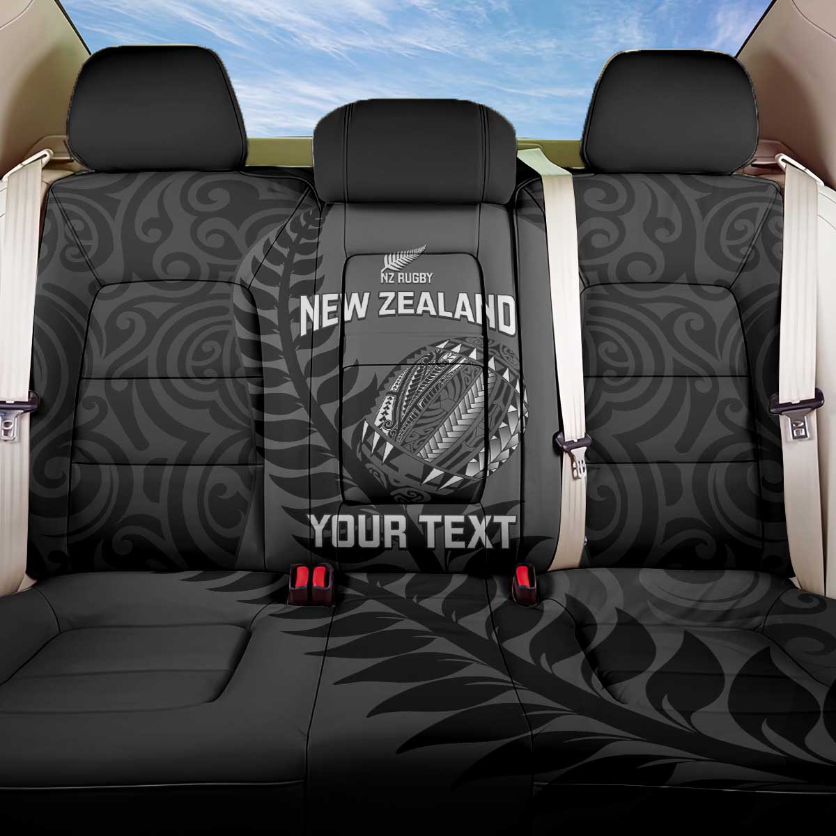 Custom New Zealand Silver Fern Rugby 2025 Back Car Seat Cover Go Champions Aotearoa Maori Black