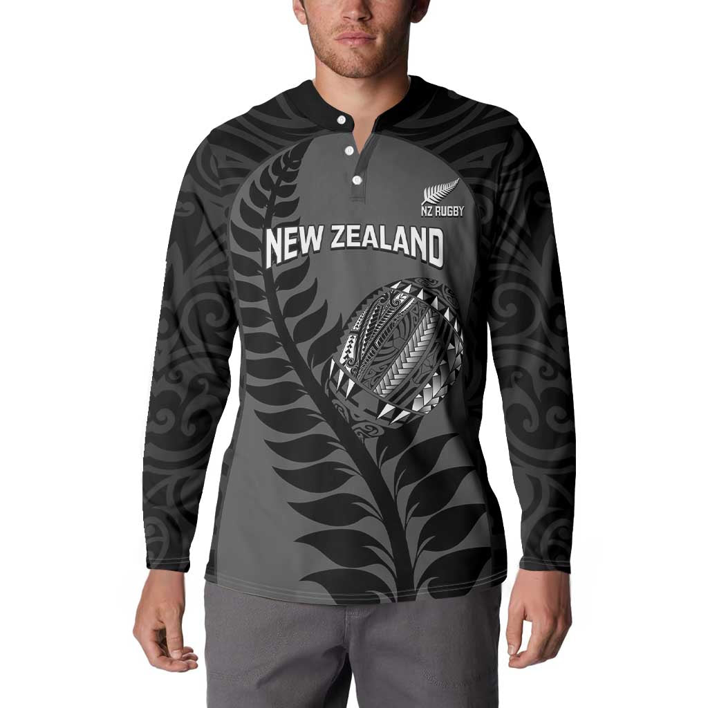 Custom New Zealand Silver Fern Rugby 2025 Button Sweatshirt Go Champions Aotearoa Maori Black