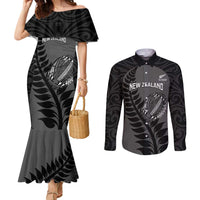 Custom New Zealand Silver Fern Rugby 2025 Couples Matching Mermaid Dress and Long Sleeve Button Shirt Go Champions Aotearoa Maori Black