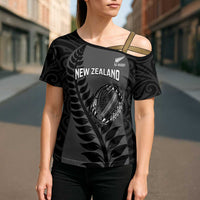 Custom New Zealand Silver Fern Rugby 2025 Cross Shoulder Shirt Go Champions Aotearoa Maori Black - Polynesian Pride