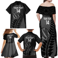 Custom New Zealand Silver Fern Rugby 2025 Family Matching Off Shoulder Maxi Dress and Hawaiian Shirt Go Champions Aotearoa Maori Black