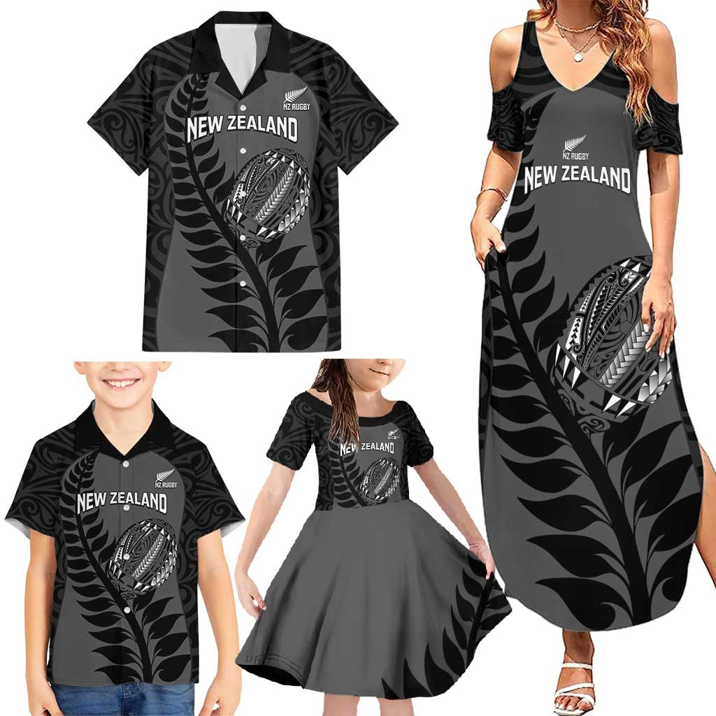 Custom New Zealand Silver Fern Rugby 2025 Family Matching Summer Maxi Dress and Hawaiian Shirt Go Champions Aotearoa Maori Black