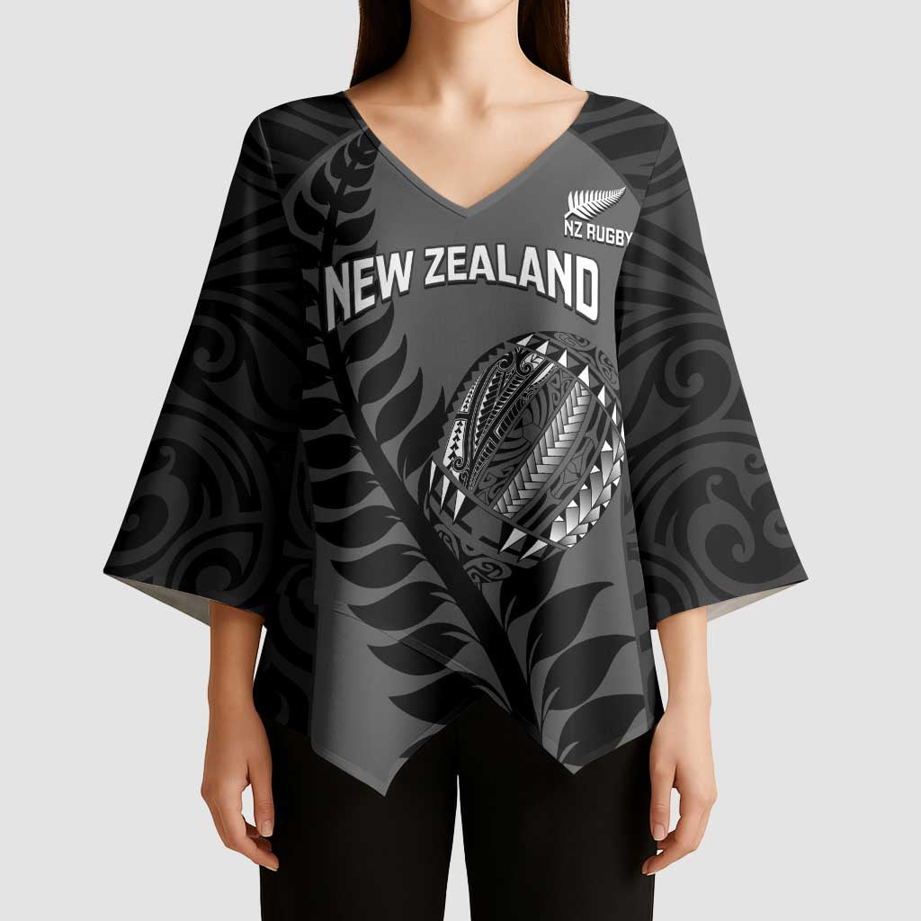 Custom New Zealand Silver Fern Rugby 2025 Kimono Sleeve Blouse Go Champions Aotearoa Maori Black - Polynesian Pride