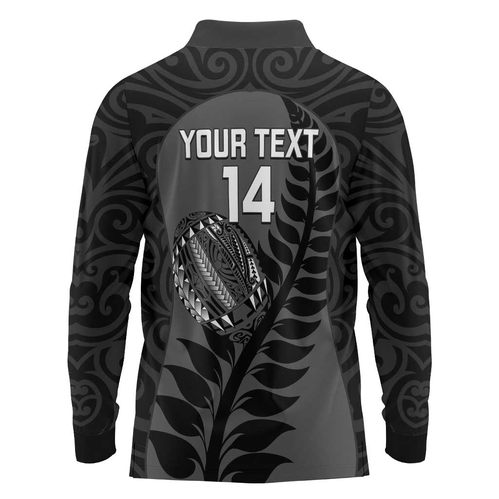 Custom New Zealand Silver Fern Rugby 2025 Long Sleeve Polo Shirt Go Champions Aotearoa Maori Black