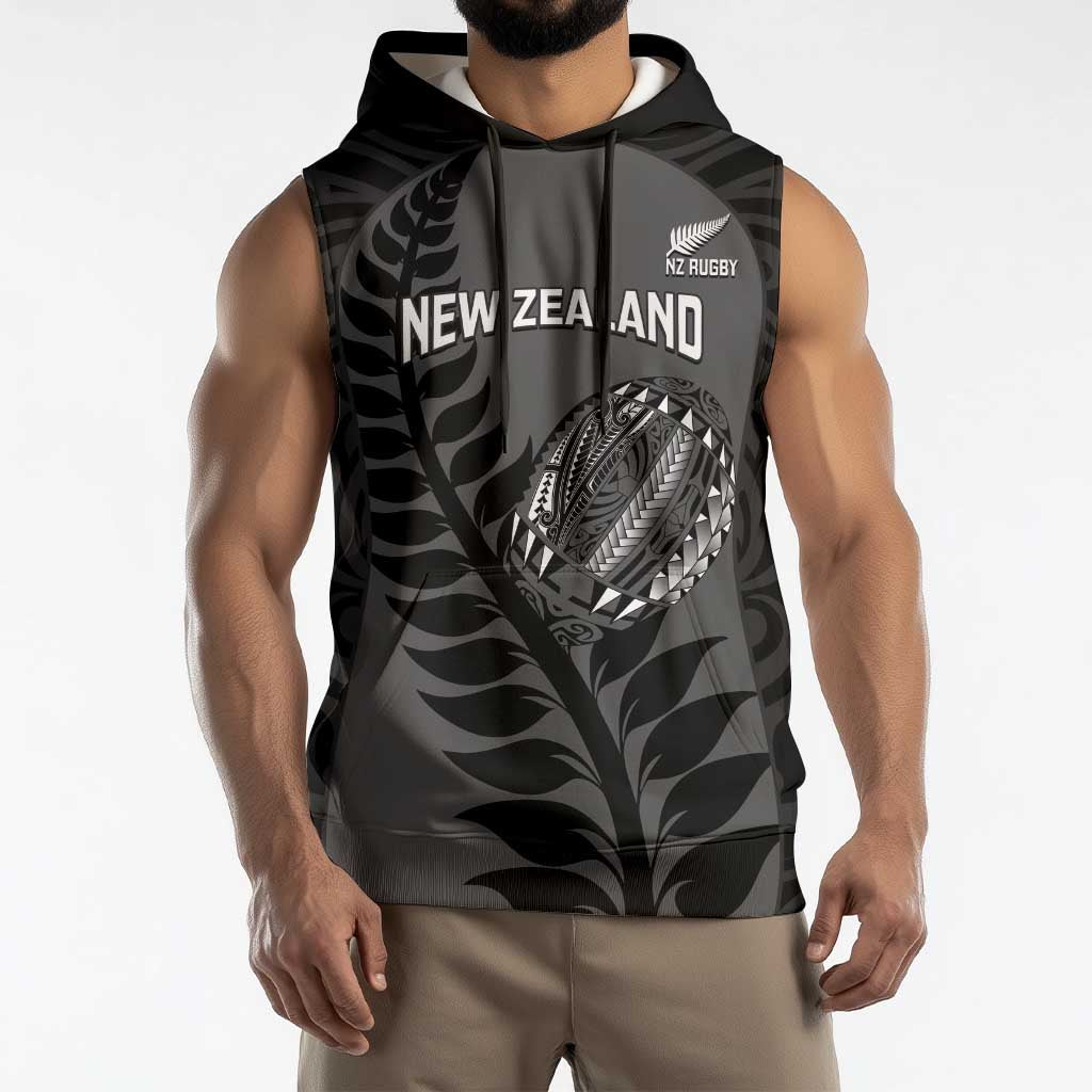 Custom New Zealand Silver Fern Rugby 2025 Sleeveless Hoodie Go Champions Aotearoa Maori Black - Polynesian Pride