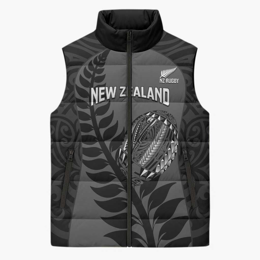 Custom New Zealand Silver Fern Rugby 2025 Sleeveless Puffer Jacket Go Champions Aotearoa Maori Black - Polynesian Pride