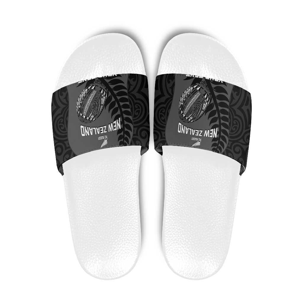 Custom New Zealand Silver Fern Rugby 2025 Slide Sandals Go Champions Aotearoa Maori Black - Polynesian Pride