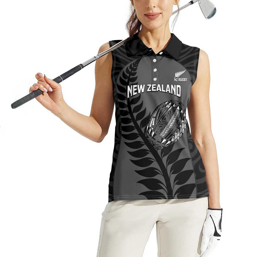 Custom New Zealand Silver Fern Rugby 2025 Women Sleeveless Polo Shirt Go Champions Aotearoa Maori Black