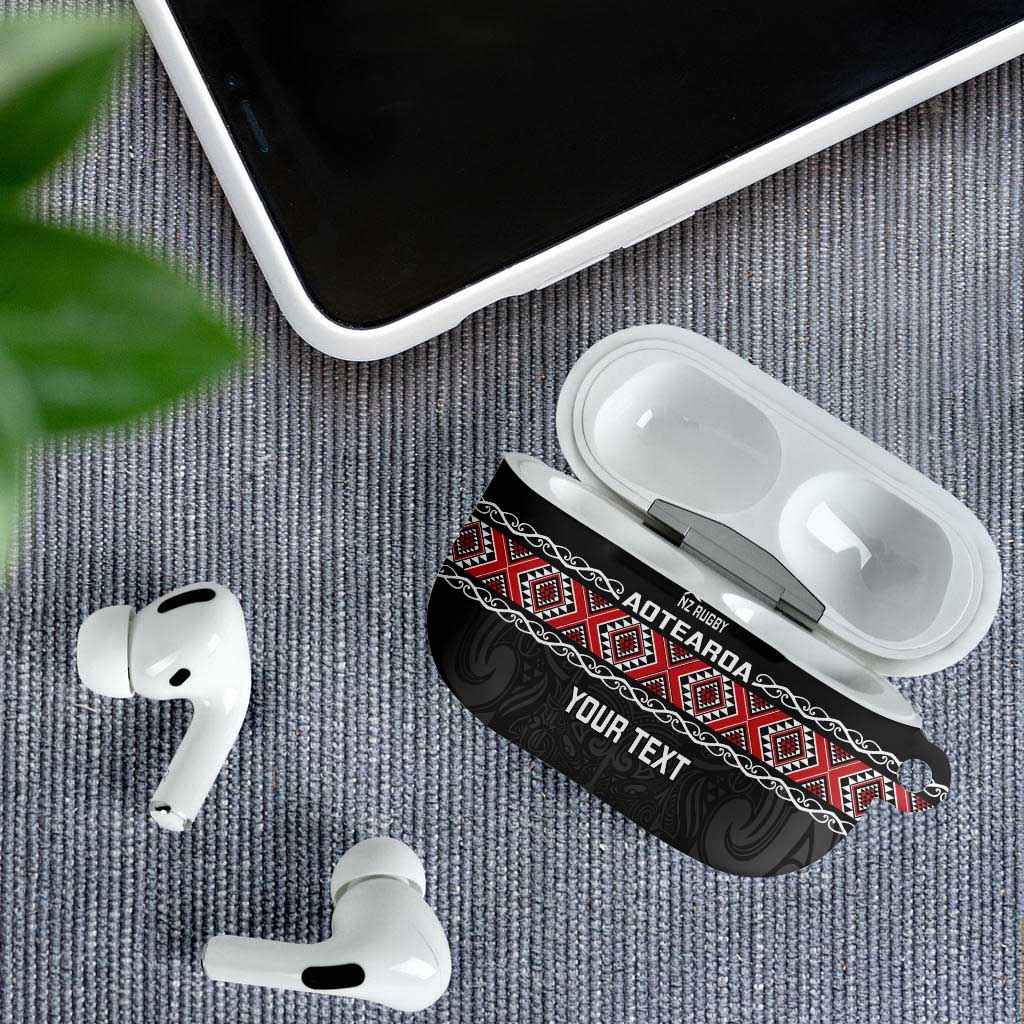 Custom New Zealand Silver Fern Rugby AirPods Case All Black Maori Taniko Pattern - Polynesian Pride