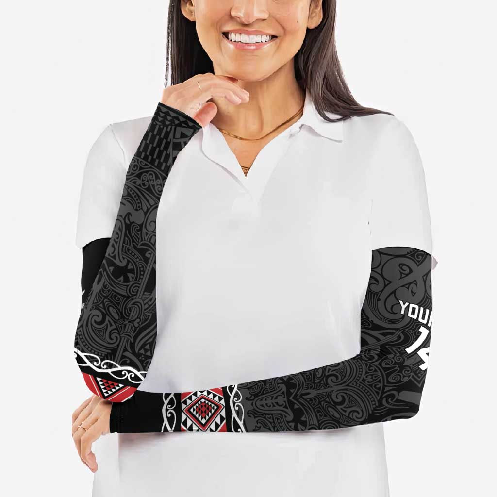 Custom New Zealand Silver Fern Rugby Arm Sleeves All Black Maori Taniko Pattern - Polynesian Pride