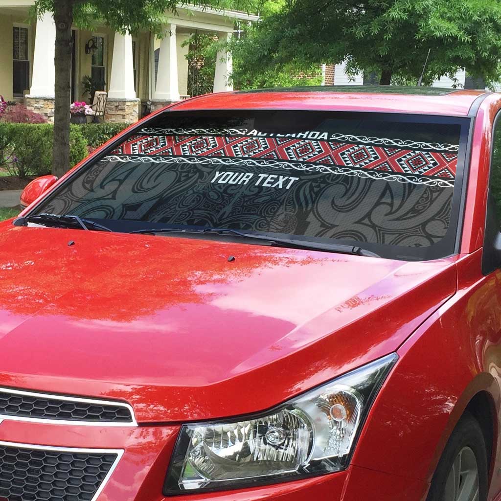 Custom New Zealand Silver Fern Rugby Auto Sun Shade All Black Maori Taniko Pattern - Polynesian Pride