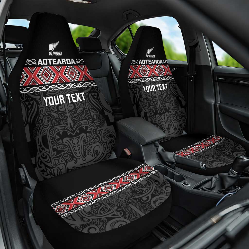 Custom New Zealand Silver Fern Rugby Car Seat Cover All Black Maori Taniko Pattern