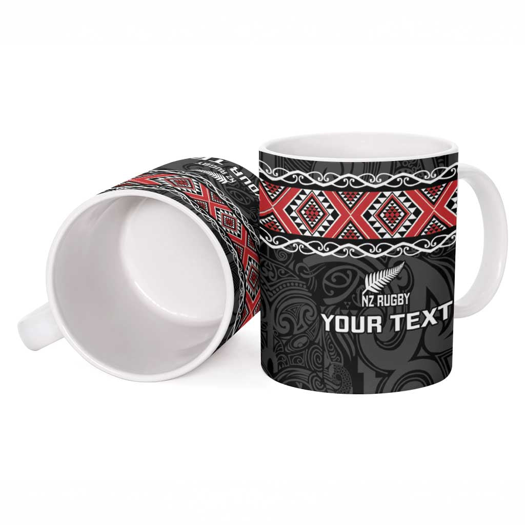 Custom New Zealand Silver Fern Rugby Ceramic Mug All Black Maori Taniko Pattern - Polynesian Pride