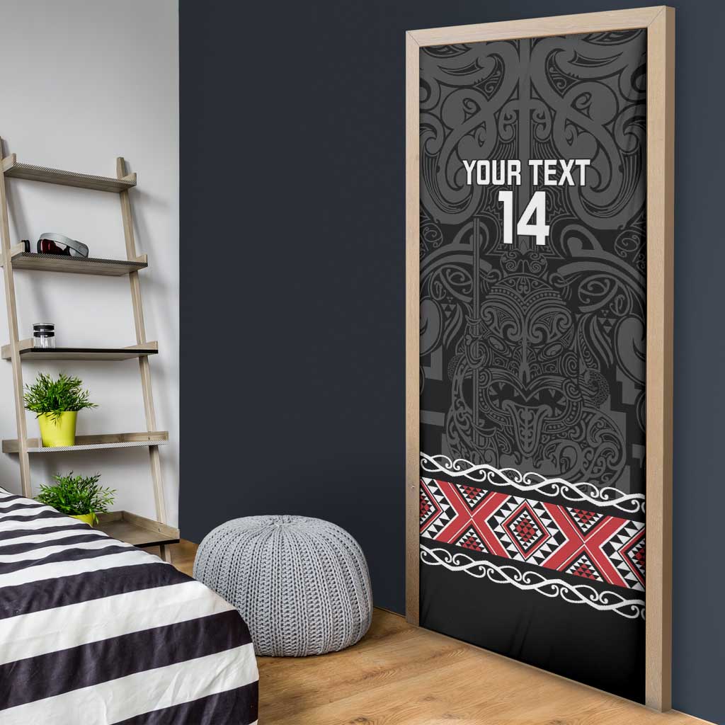 Custom New Zealand Silver Fern Rugby Door Cover All Black Maori Taniko Pattern - Polynesian Pride