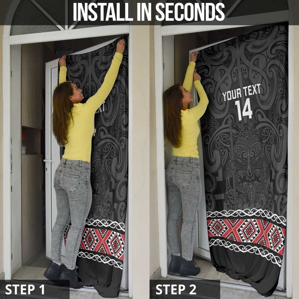 Custom New Zealand Silver Fern Rugby Door Cover All Black Maori Taniko Pattern - Polynesian Pride