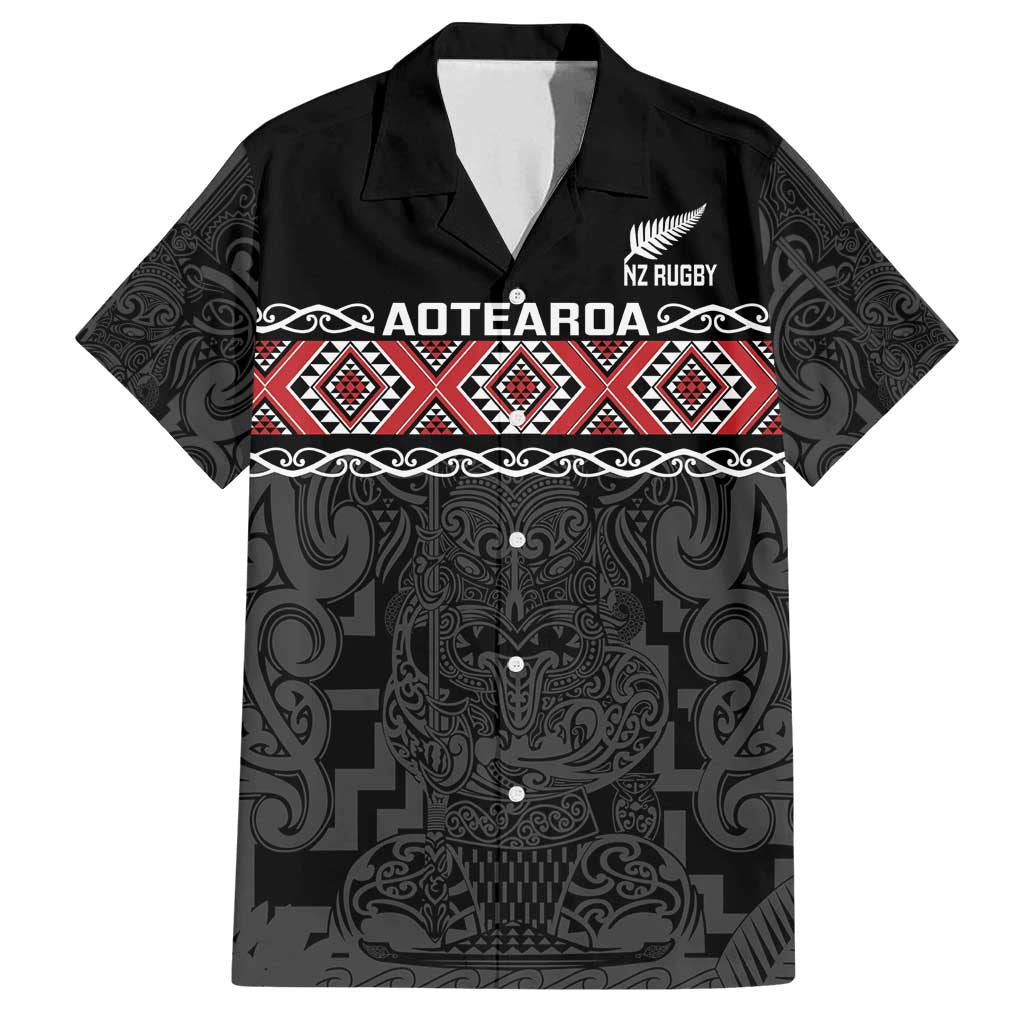 Custom New Zealand Silver Fern Rugby Family Matching Off Shoulder Maxi Dress and Hawaiian Shirt All Black Maori Taniko Pattern