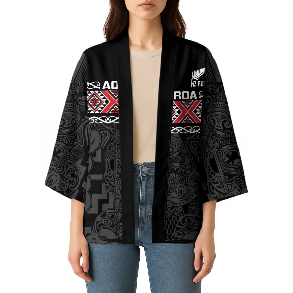 Custom New Zealand Silver Fern Rugby Kimono All Black Maori Taniko Pattern - Polynesian Pride
