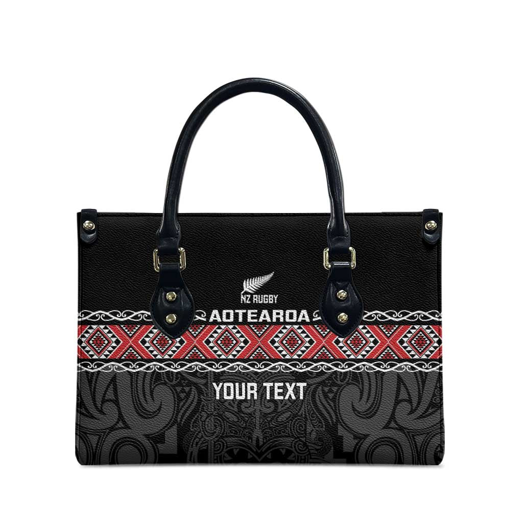 Custom New Zealand Silver Fern Rugby Leather Bag All Black Maori Taniko Pattern - Polynesian Pride