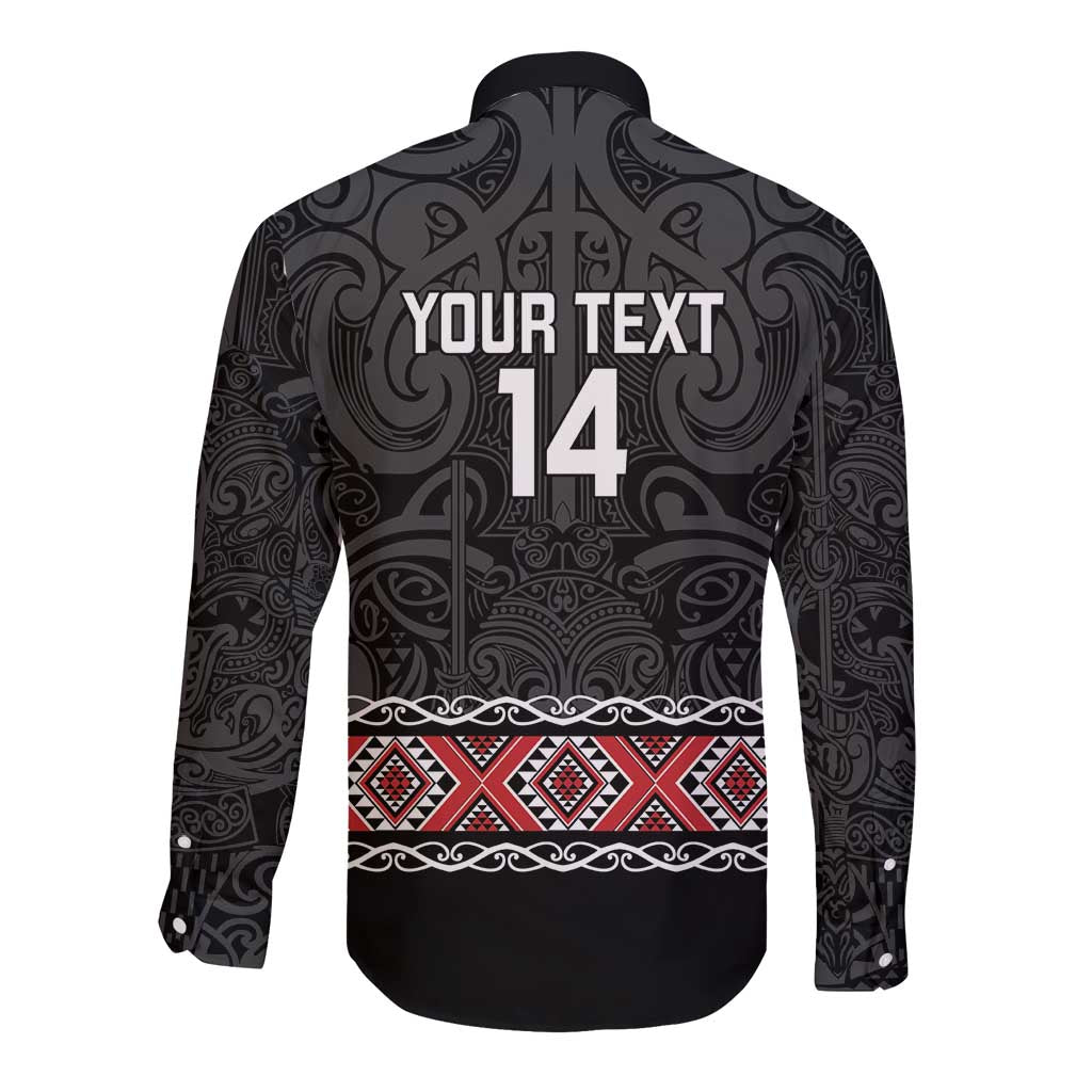 Custom New Zealand Silver Fern Rugby Long Sleeve Button Shirt All Black Maori Taniko Pattern