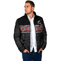 Custom New Zealand Silver Fern Rugby Padded Jacket All Black Maori Taniko Pattern - Polynesian Pride