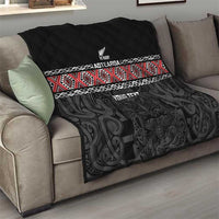 Custom New Zealand Silver Fern Rugby Quilt All Black Maori Taniko Pattern