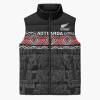Custom New Zealand Silver Fern Rugby Sleeveless Puffer Jacket All Black Maori Taniko Pattern - Polynesian Pride