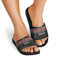 Custom New Zealand Silver Fern Rugby Slide Sandals All Black Maori Taniko Pattern - Polynesian Pride