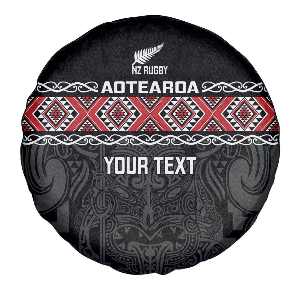 Custom New Zealand Silver Fern Rugby Spare Tire Cover All Black Maori Taniko Pattern