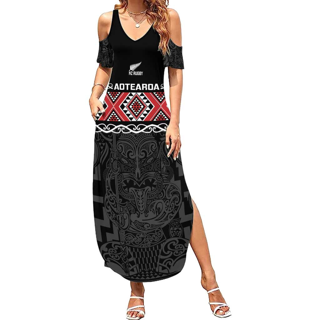 Custom New Zealand Silver Fern Rugby Summer Maxi Dress All Black Maori Taniko Pattern