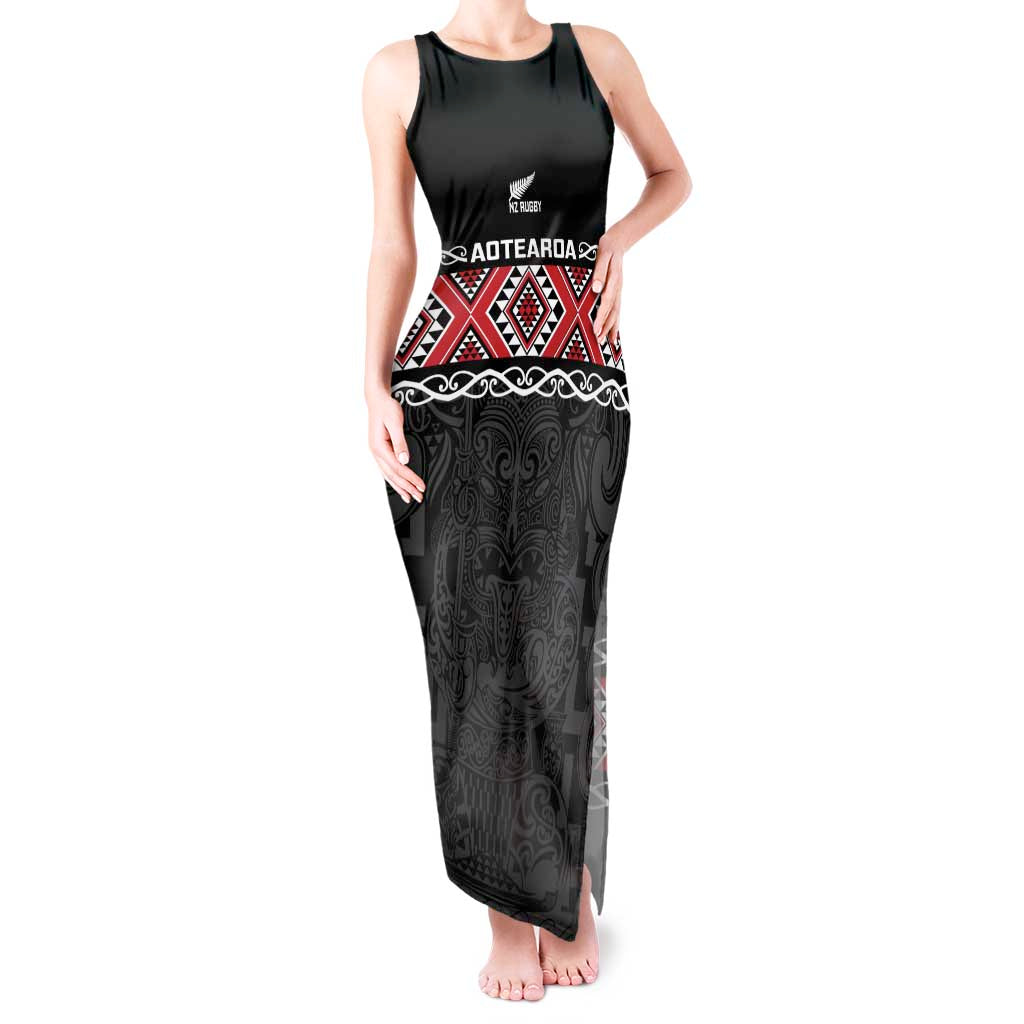 Custom New Zealand Silver Fern Rugby Tank Maxi Dress All Black Maori Taniko Pattern