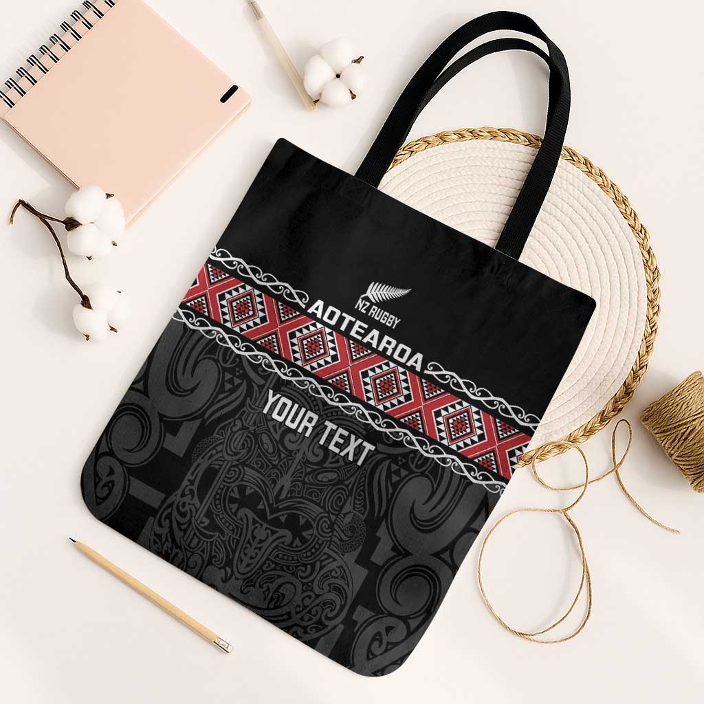 Custom New Zealand Silver Fern Rugby Tote Bag All Black Maori Taniko Pattern - Polynesian Pride