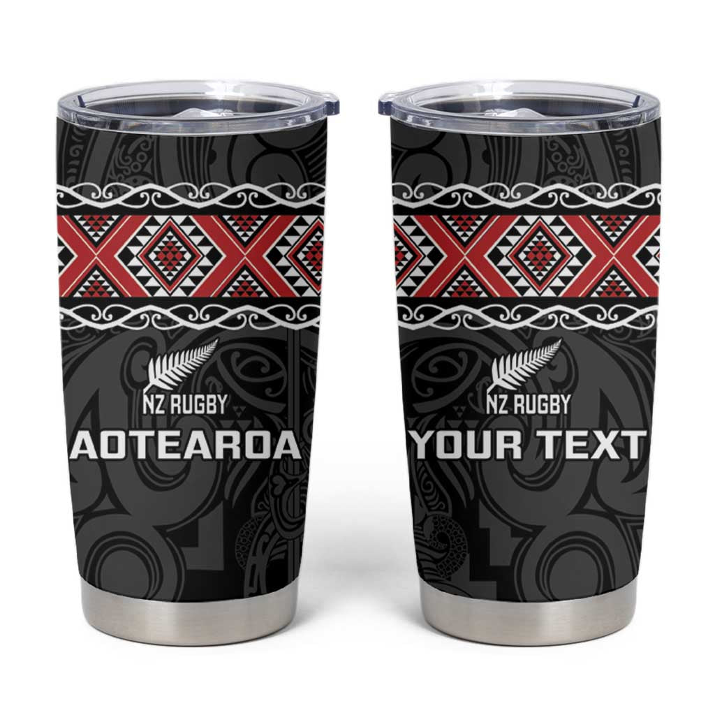 Custom New Zealand Silver Fern Rugby Tumbler Cup All Black Maori Taniko Pattern