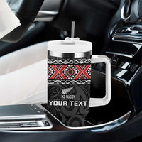 Custom New Zealand Silver Fern Rugby Tumbler With Handle All Black Maori Taniko Pattern