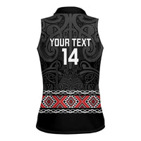 Custom New Zealand Silver Fern Rugby Women Sleeveless Polo Shirt All Black Maori Taniko Pattern