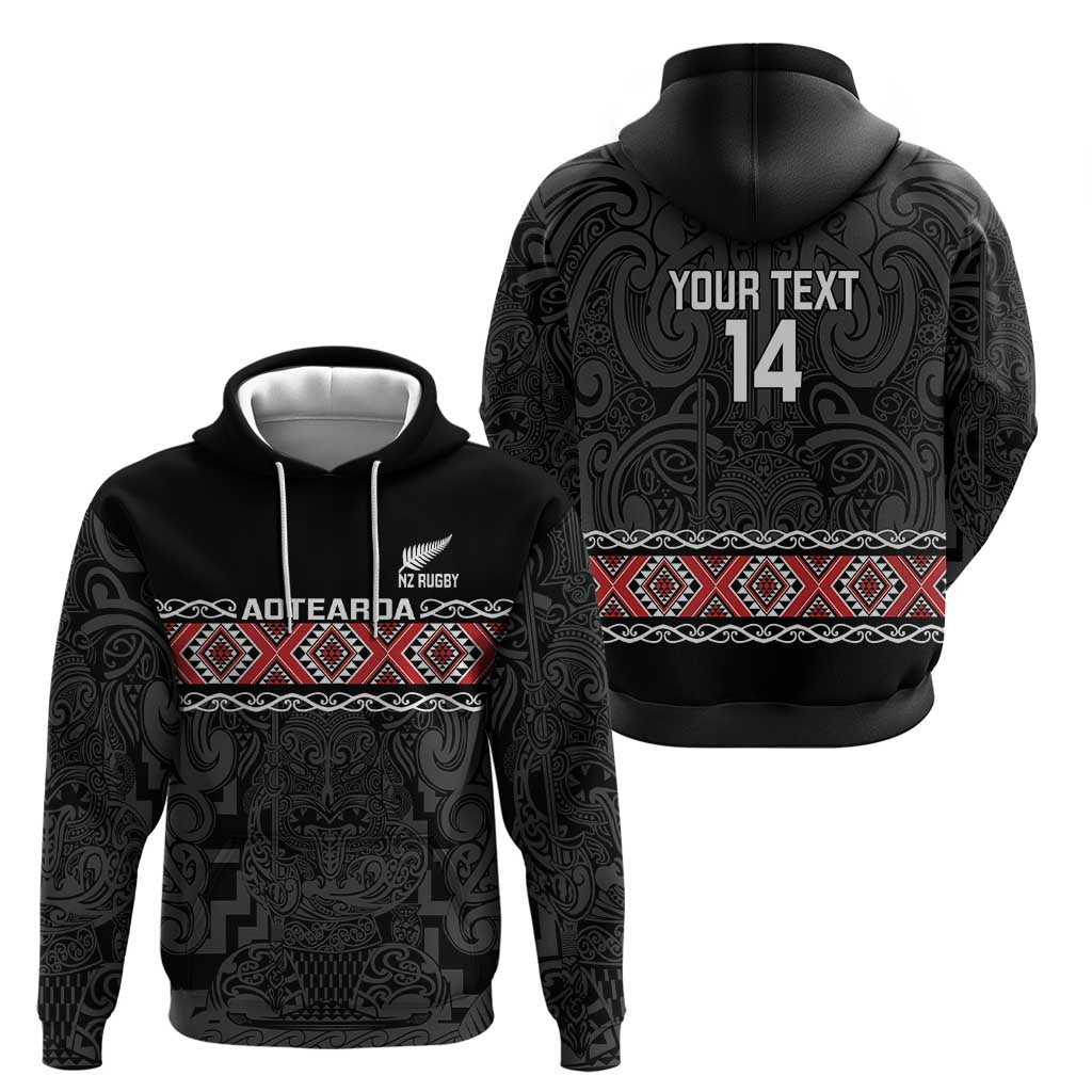 Custom New Zealand Silver Fern Rugby Zip Hoodie All Black Maori Taniko Pattern