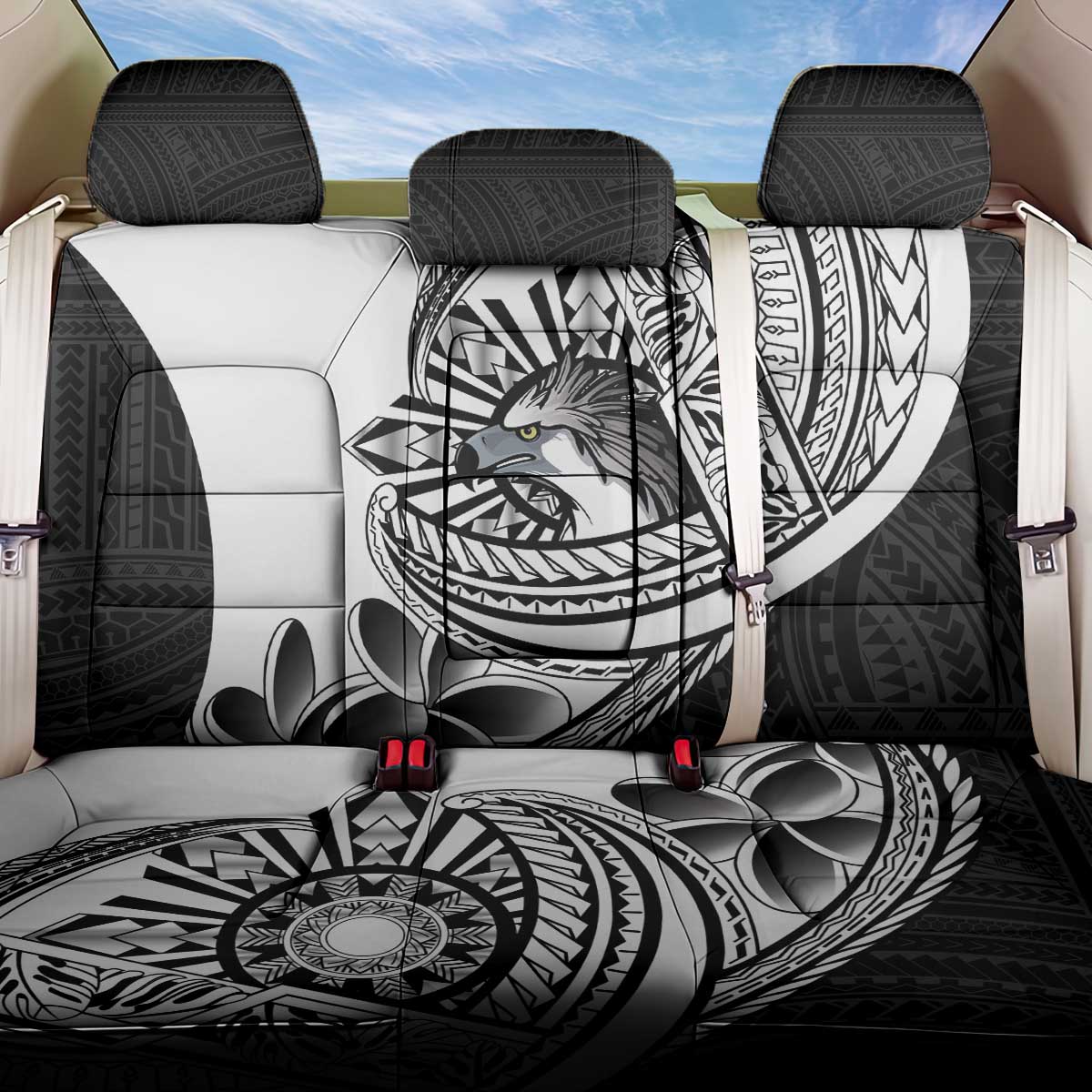 Philippines Eagle Sun Back Car Seat Cover Filipino Agila Polynesian Tattoo Black Color