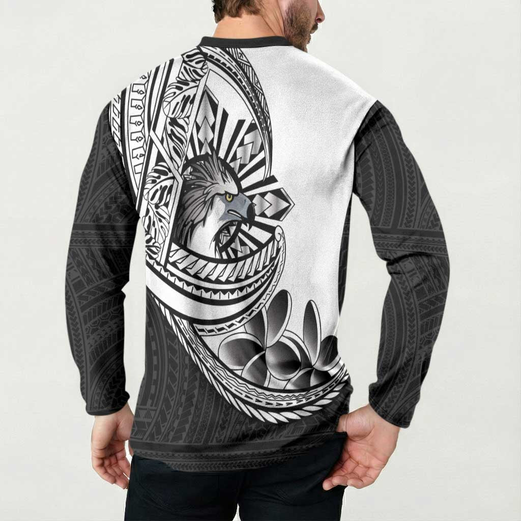 Philippines Eagle Sun Button Sweatshirt Filipino Agila Polynesian Tattoo Black Color LT14 - Polynesian Pride