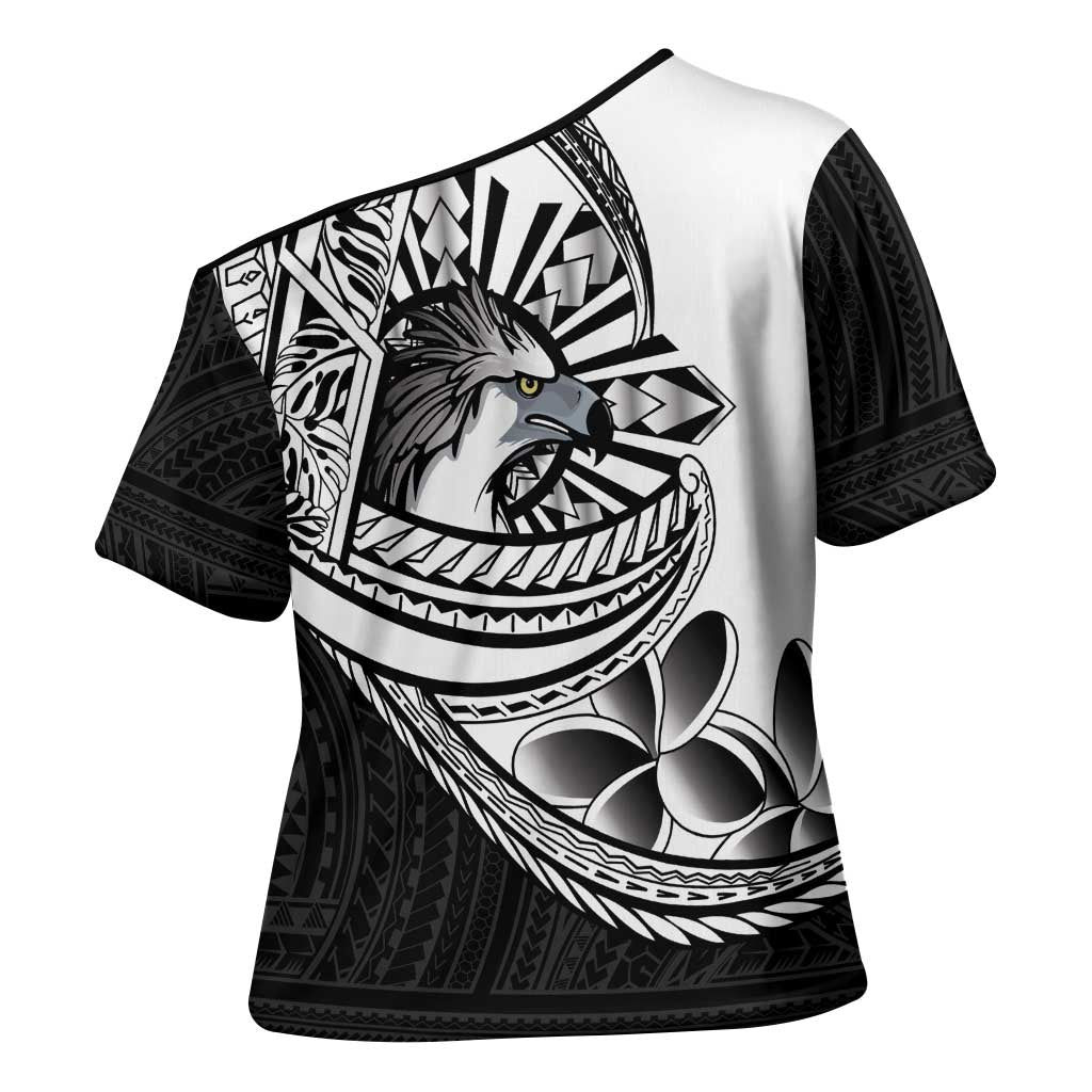 Philippines Eagle Sun Cross Shoulder Shirt Filipino Agila Polynesian Tattoo Black Color