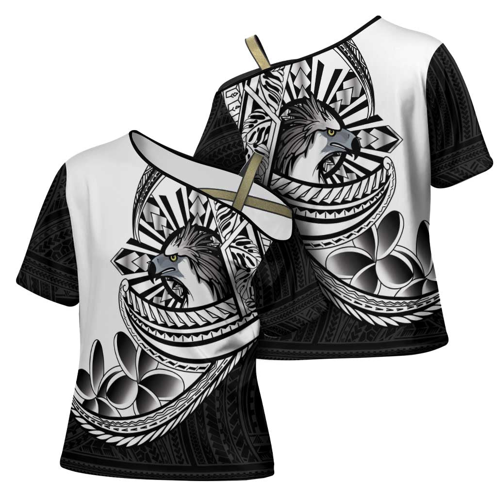 Philippines Eagle Sun Cross Shoulder Shirt Filipino Agila Polynesian Tattoo Black Color