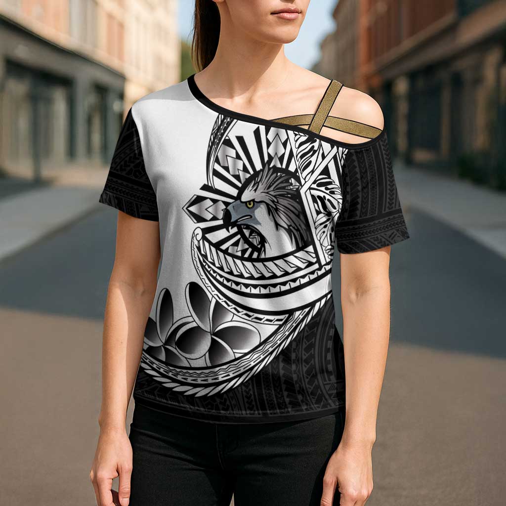 Philippines Eagle Sun Cross Shoulder Shirt Filipino Agila Polynesian Tattoo Black Color