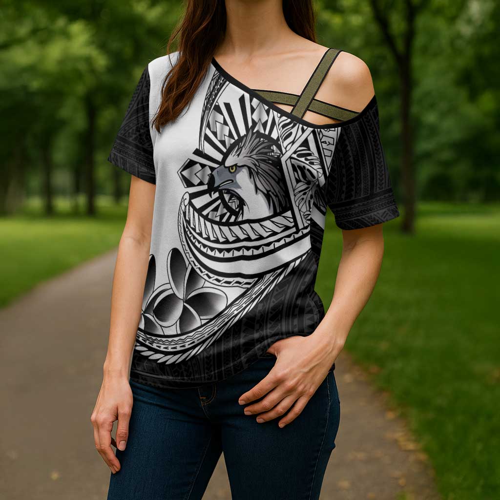 Philippines Eagle Sun Cross Shoulder Shirt Filipino Agila Polynesian Tattoo Black Color