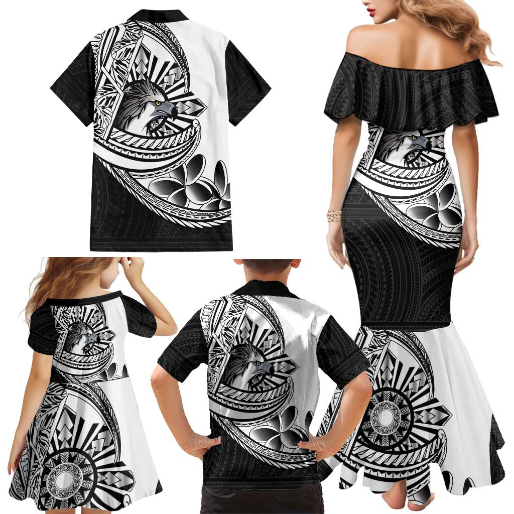 Philippines Eagle Sun Family Matching Mermaid Dress and Hawaiian Shirt Filipino Agila Polynesian Tattoo Black Color