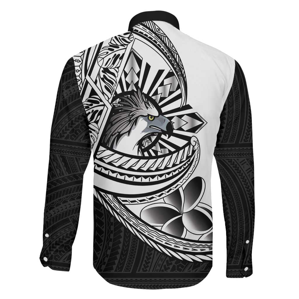 Philippines Eagle Sun Family Matching Off The Shoulder Long Sleeve Dress and Hawaiian Shirt Filipino Agila Polynesian Tattoo Black Color